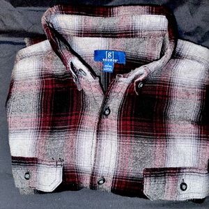 George Maroon Gray Plaid Button Down Mens Flannel Sz Large